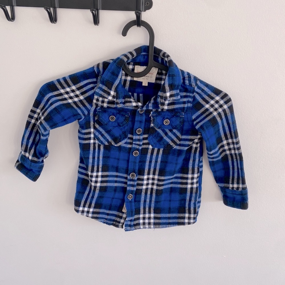 Toddler plaid 100% cotton flannel button down shirt - size 2